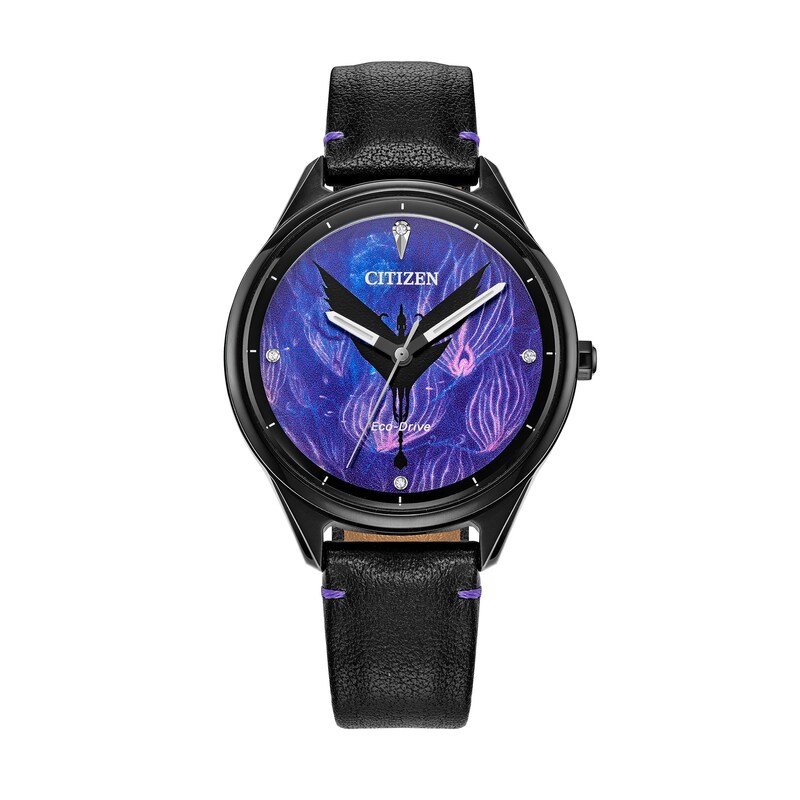 Ladies' Citizen Disney Avatar Eco-Drive® Black IP Leather Strap Watch with Blue Dial (Model: FE7105-09W)|Peoples Jewellers