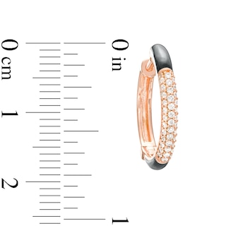 0.31 CT. T.W. Diamond Black Enamel Hoop Earrings in Sterling Silver with 14K Rose Gold Plate