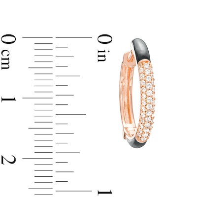 0.31 CT. T.W. Diamond Black Enamel Hoop Earrings in Sterling Silver with 14K Rose Gold Plate