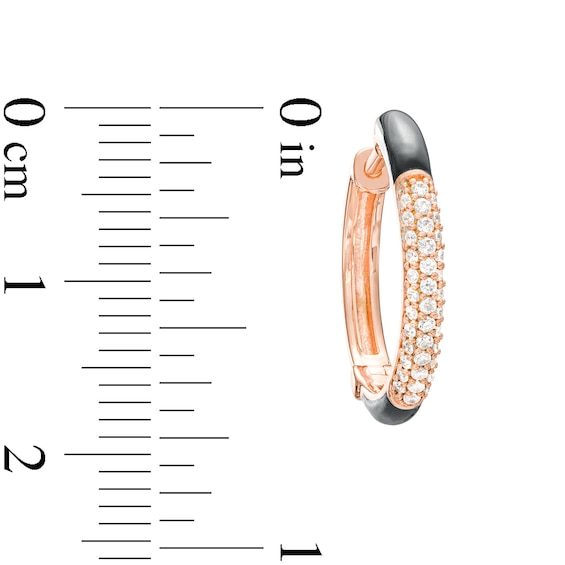 0.31 CT. T.W. Diamond Black Enamel Hoop Earrings in Sterling Silver with 14K Rose Gold Plate
