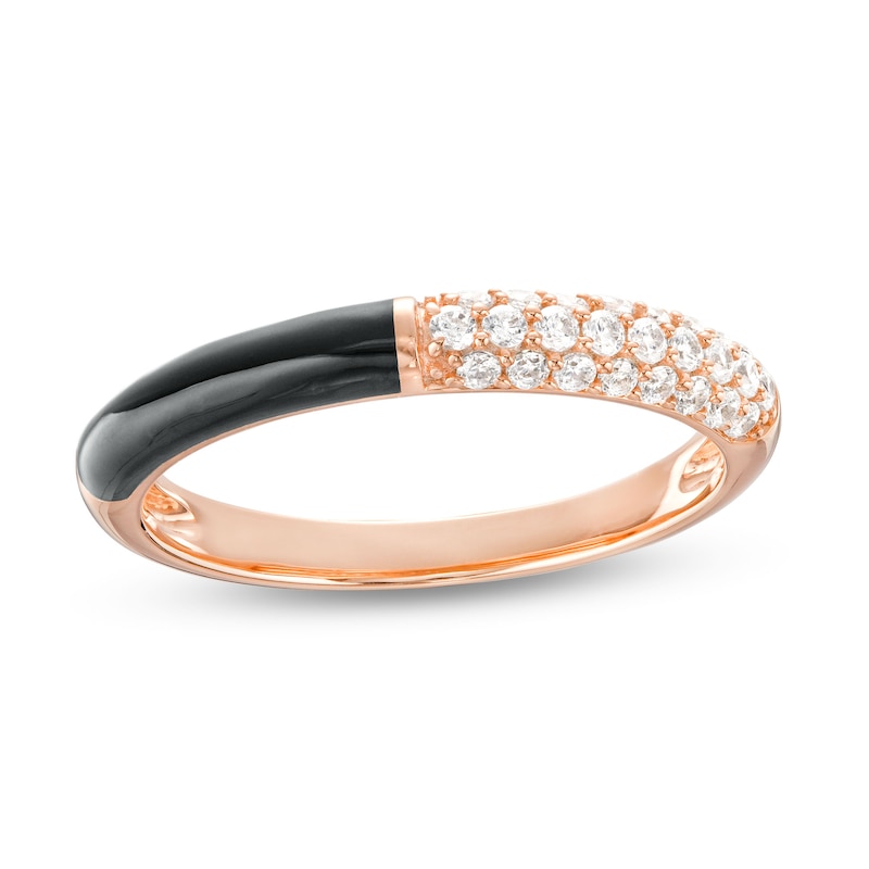 0.24 CT. T.W. Diamond Black Enamel Band in Sterling Silver with 14K Rose Gold Plate|Peoples Jewellers