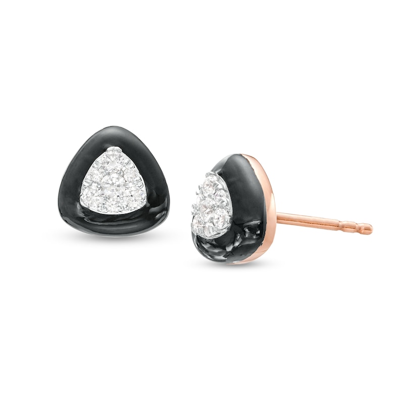 0.23 CT. T.W. Triangular Multi-Diamond Black Enamel Frame Stud Earrings in Sterling Silver with 14K Rose Gold Plate|Peoples Jewellers