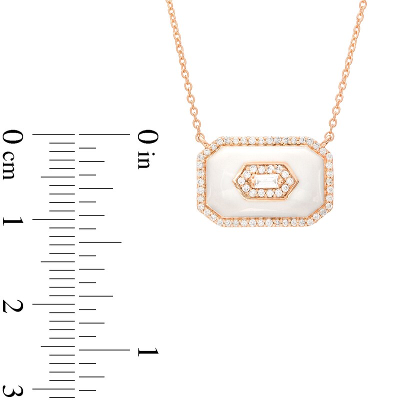Main Image 3 of 0.20 CT. T.W. Baguette Diamond Octagonal Frame White Enamel Necklace in Sterling Silver with 14K Rose Gold Plate