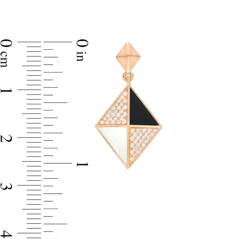 0.30 CT. T.W. Diamond Kite-Shaped Black and White Enamel Drop Earrings in Sterling Silver with 14K Rose Gold Plate