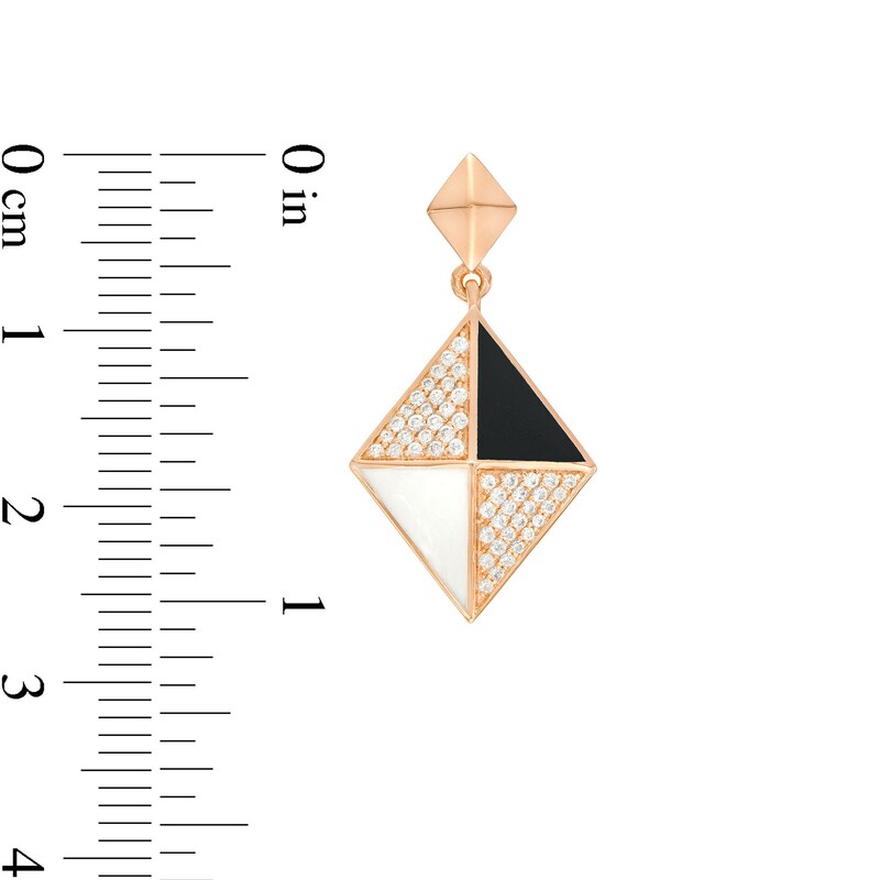 Main Image 3 of 0.30 CT. T.W. Diamond Kite-Shaped Black and White Enamel Drop Earrings in Sterling Silver with 14K Rose Gold Plate
