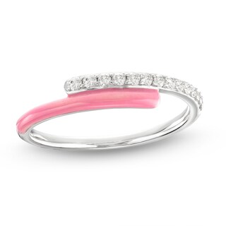 0.149 CT. T.W. Diamond Pink Enamel Bypass Split Shank Ring in Sterling Silver