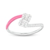 Thumbnail Image 0 of 0.19 CT. T.W. Cushion-Shaped Multi-Diamond Pink Enamel Open Split Shank Ring in Sterling Silver