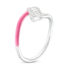 Thumbnail Image 2 of 0.19 CT. T.W. Cushion-Shaped Multi-Diamond Pink Enamel Open Split Shank Ring in Sterling Silver