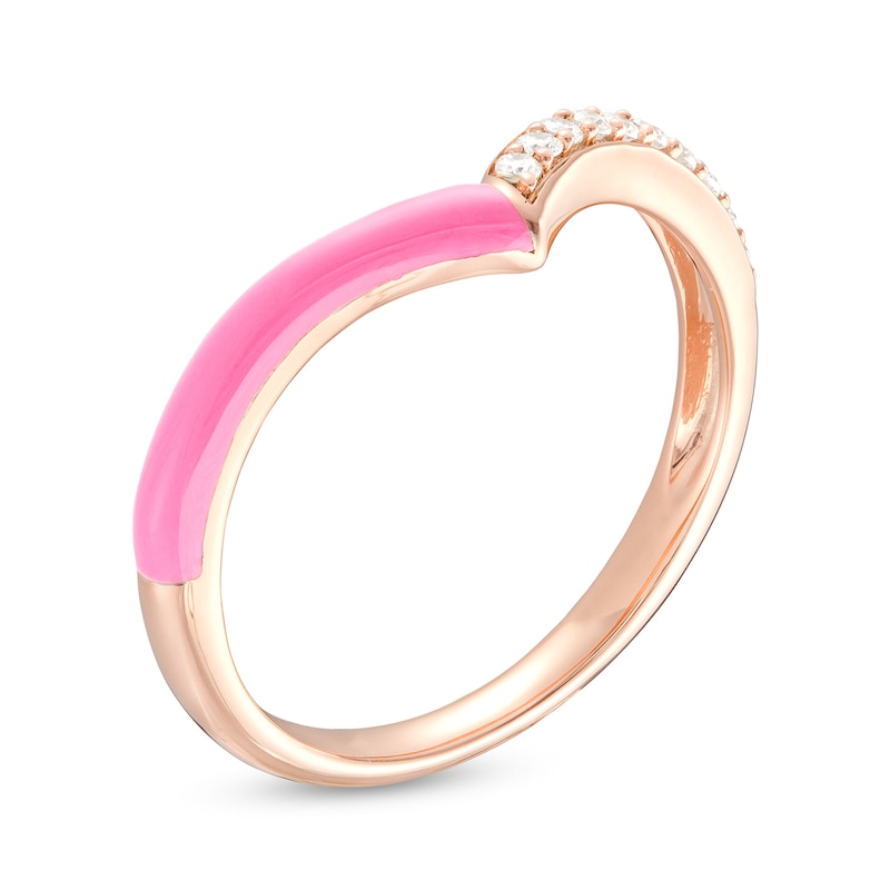 Main Image 3 of 0.09 CT. T.W. Diamond Pink Enamel Chevron Ring in Sterling Silver with 14K Rose Gold Plate