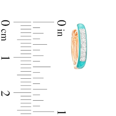0.09 CT. T.W. Diamond Aqua Blue Enamel Hoop Earrings in Sterling Silver with 14K Rose Gold Plate
