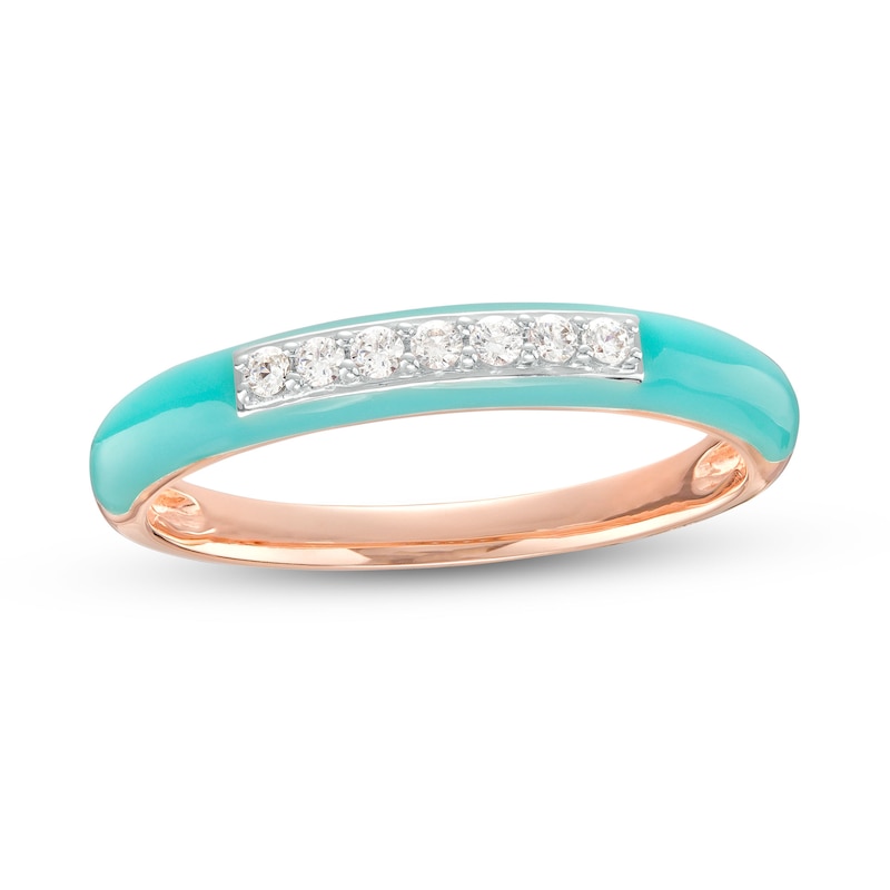 0.09 CT. T.W. Diamond Channel-Set Aqua Blue Enamel Band in Sterling Silver with 14K Rose Gold Plate