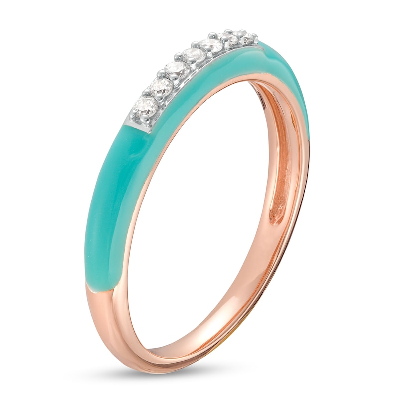 0.09 CT. T.W. Diamond Channel-Set Aqua Blue Enamel Band in Sterling Silver with 14K Rose Gold Plate