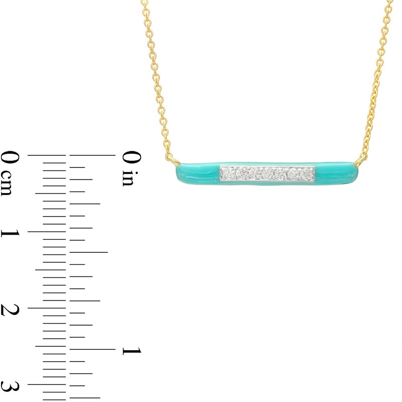 0.09 CT. T.W. Diamond Aqua Blue Enamel Horizontal Bar Necklace in Sterling Silver with 14K Gold Plate