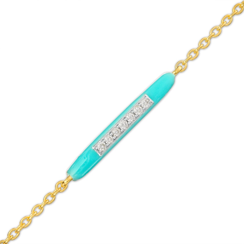 0.09 CT. T.W. Diamond Aqua Blue Enamel Horizontal Bar Bracelet in Sterling Silver with 14K Gold Plate|Peoples Jewellers