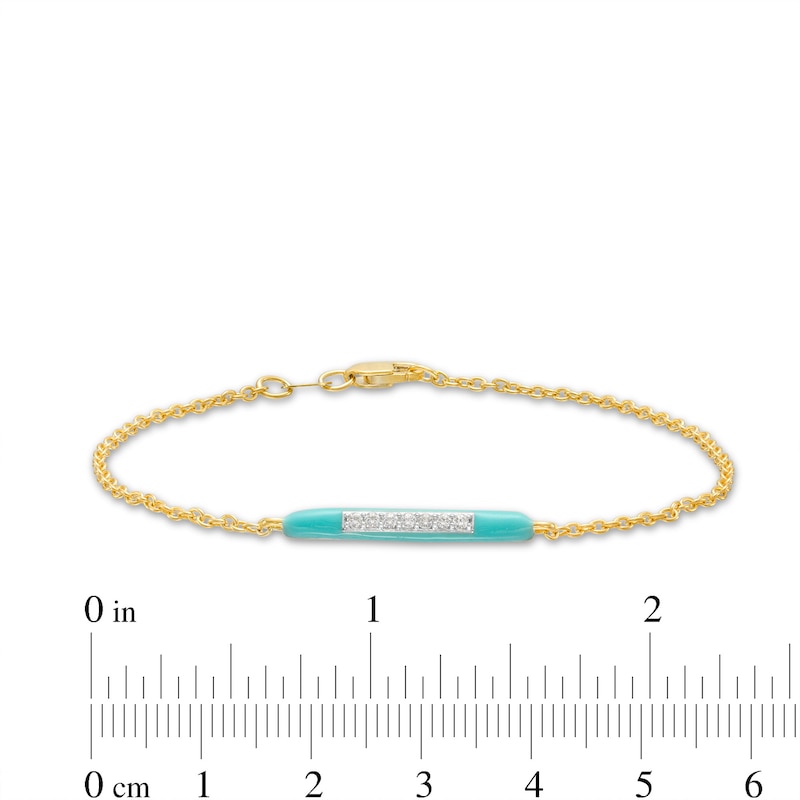 0.09 CT. T.W. Diamond Aqua Blue Enamel Horizontal Bar Bracelet in Sterling Silver with 14K Gold Plate