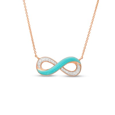 0.09 CT. T.W. Diamond Aqua Blue Enamel Infinity Necklace in Sterling Silver with 14K Rose Gold Plate