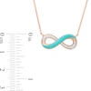 0.09 CT. T.W. Diamond Aqua Blue Enamel Infinity Necklace in Sterling Silver with 14K Rose Gold Plate