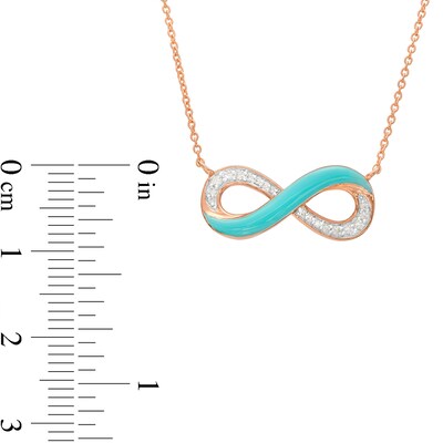 0.09 CT. T.W. Diamond Aqua Blue Enamel Infinity Necklace in Sterling Silver with 14K Rose Gold Plate