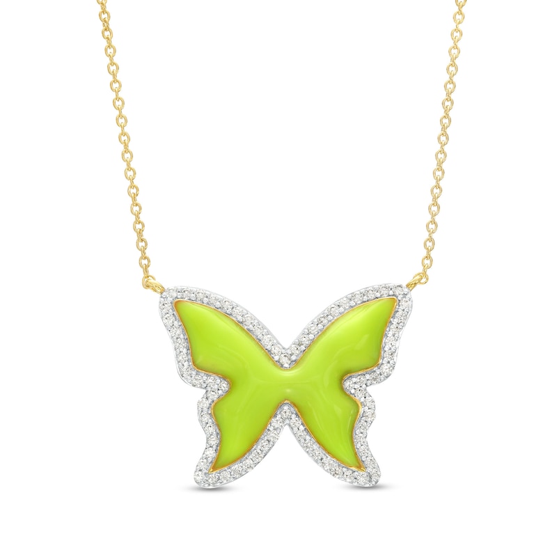 0.33 CT. T.W. Diamond Frame Yellow Enamel Butterfly Necklace in Sterling Silver with 14K Gold Plate