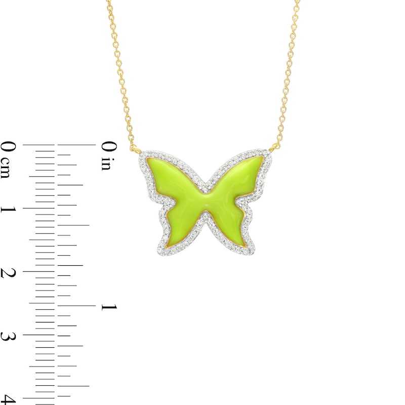 0.33 CT. T.W. Diamond Frame Yellow Enamel Butterfly Necklace in Sterling Silver with 14K Gold Plate