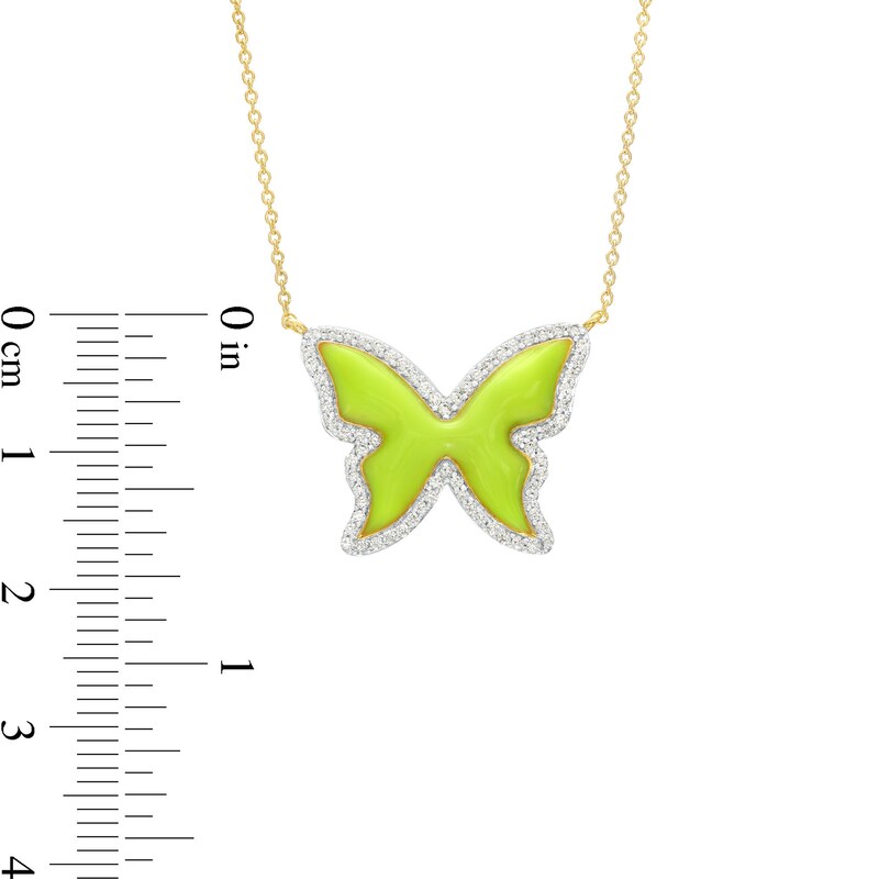 Main Image 3 of 0.33 CT. T.W. Diamond Frame Yellow Enamel Butterfly Necklace in Sterling Silver with 14K Gold Plate