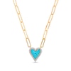 0.23 CT. T.W. Diamond Frame Blue Enamel Heart Necklace in Sterling Silver with 14K Gold Plate