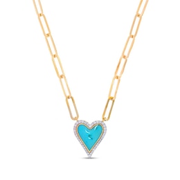 0.23 CT. T.W. Diamond Frame Blue Enamel Heart Necklace in Sterling Silver with 14K Gold Plate