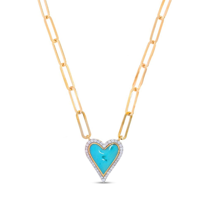 0.23 CT. T.W. Diamond Frame Blue Enamel Heart Necklace in Sterling Silver with 14K Gold Plate