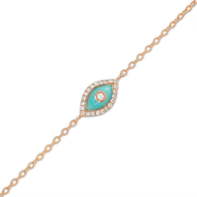 Main Image 1 of 0.085 CT. T.W. Diamond Frame Blue Enamel Evil Eye Bracelet in Sterling Silver with 14K Rose Gold Plate