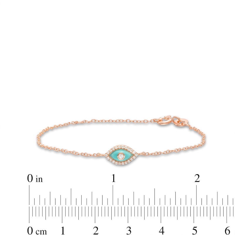 Main Image 4 of 0.085 CT. T.W. Diamond Frame Blue Enamel Evil Eye Bracelet in Sterling Silver with 14K Rose Gold Plate