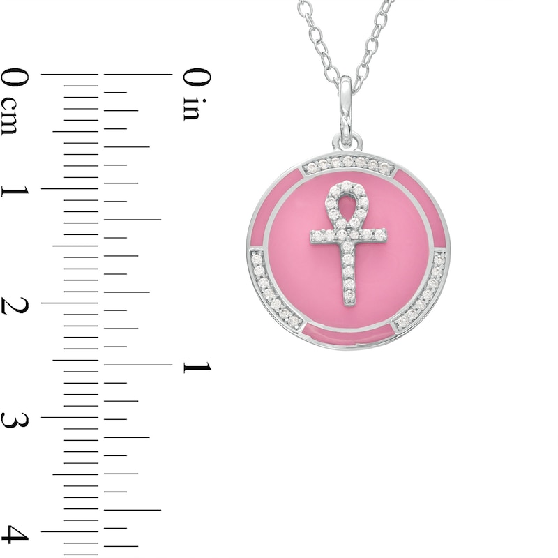 0.147 CT. T.W. Diamond Pink Enamel Ankh Pendant in Sterling Silver