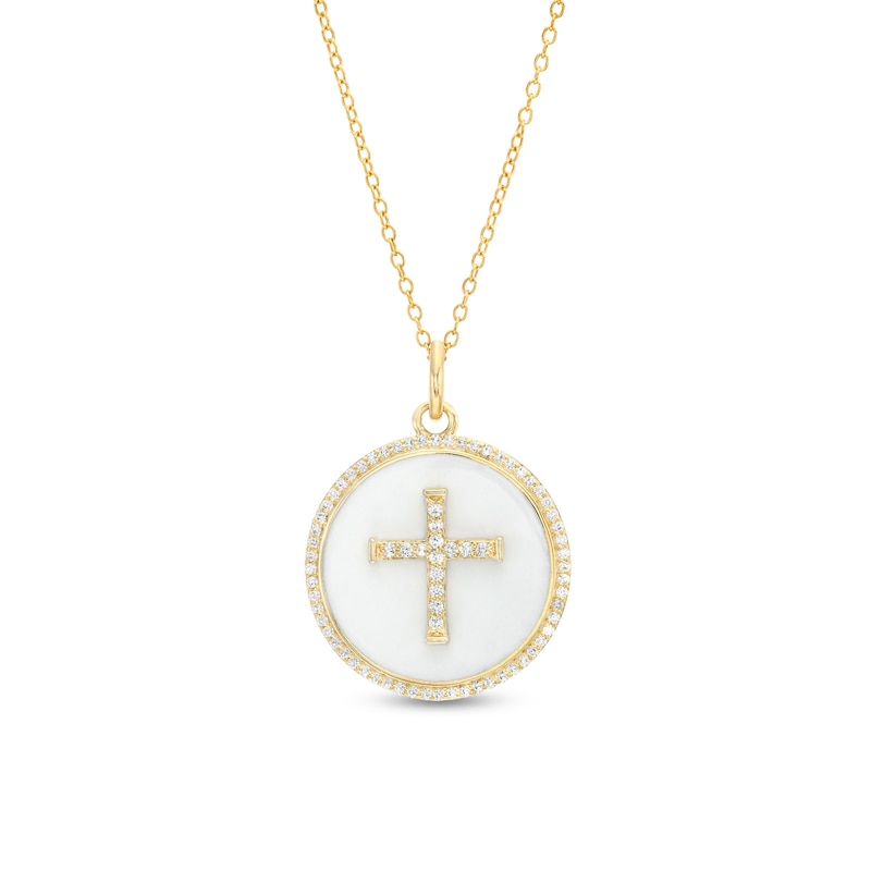 Main Image 1 of 0.31 CT. T.W. Diamond Frame White Enamel Cross Circle Pendant in Sterling Silver with 14K Gold Plate