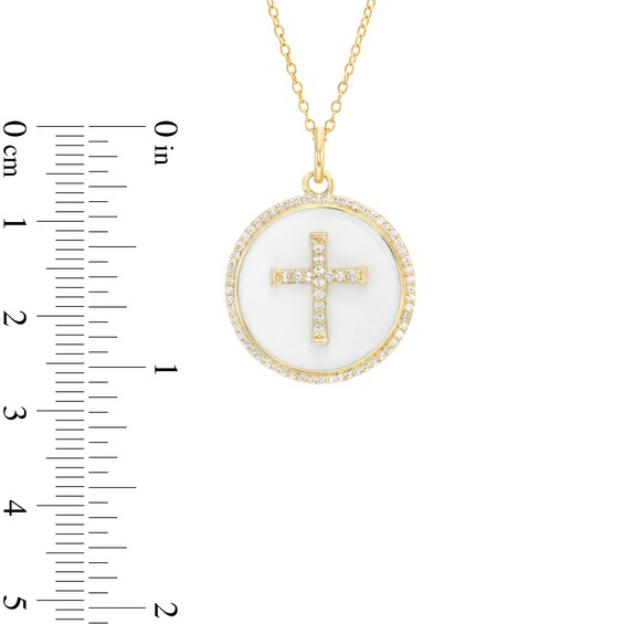 0.31 CT. T.W. Diamond Frame White Enamel Cross Circle Pendant in Sterling Silver with 14K Gold Plate