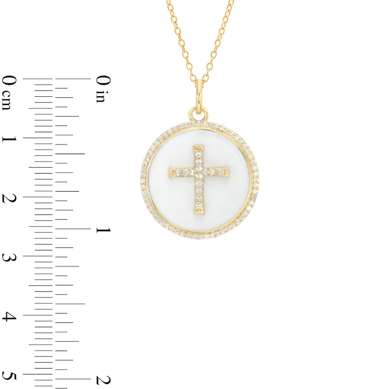 Main Image 3 of 0.31 CT. T.W. Diamond Frame White Enamel Cross Circle Pendant in Sterling Silver with 14K Gold Plate