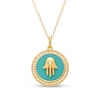 0.23 CT. T.W. Diamond Frame Aqua Blue Enamel Hamsa Circle Pendant in Sterling Silver with 14K Gold Plate