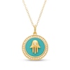 Thumbnail Image 0 of 0.23 CT. T.W. Diamond Frame Aqua Blue Enamel Hamsa Circle Pendant in Sterling Silver with 14K Gold Plate