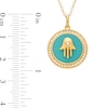 0.23 CT. T.W. Diamond Frame Aqua Blue Enamel Hamsa Circle Pendant in Sterling Silver with 14K Gold Plate