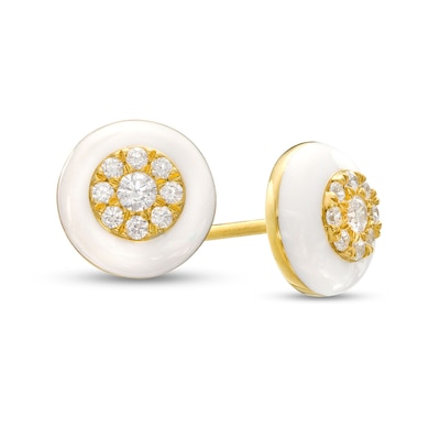0.25 CT. T.W. Multi-Diamond White Enamel Frame Stud Earrings in Sterling Silver with 14K Gold Plate