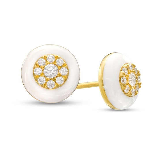 0.25 CT. T.W. Multi-Diamond White Enamel Frame Stud Earrings in Sterling Silver with 14K Gold Plate