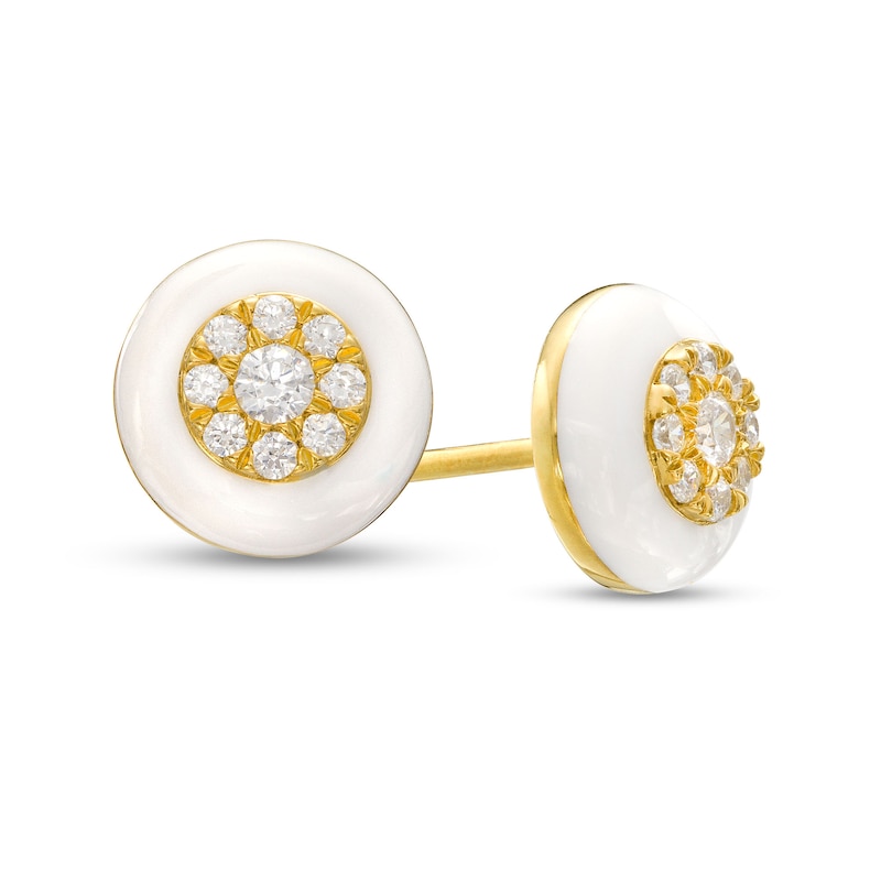 0.25 CT. T.W. Multi-Diamond White Enamel Frame Stud Earrings in Sterling Silver with 14K Gold Plate