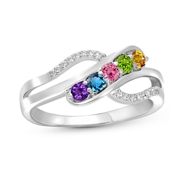 Mother's Gemstone and 0.05 CT. T.W. Diamond Slant Swirl Bypass Split Shank Ring (3-5 Stones)