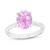 Thumbnail Image 1 of Oval Pink Amethyst Solitaire Rope-Textured Shank Ring in Sterling Silver and 10K Rose Gold
