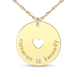 Couple's Diamond Accent Engravable Cut-Out Heart Disc Pendant (2 Names)