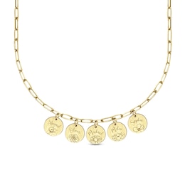 Mother's Brushed Engravable Name and Birth Flower Disc Charm Necklace in Sterling Silver (1-5 Lines and Flowers)