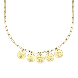 Mother's Engravable Name and Birth Flower Disc Charm Necklace (1-5 Lines and Flowers)