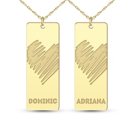 Couple's Engravable Heart Vertical Heart Bar Pendant Set (2 Names)