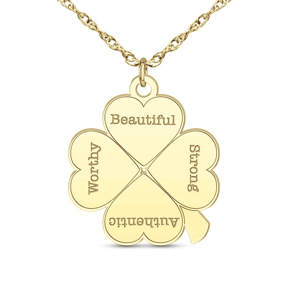 Engravable Heart-Shaped Four-Leaf Clover Pendant (1-4 Lines)