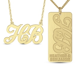 Couple's His and Hers Puzzle Pendant and Necklace Set (1-3 Lines)