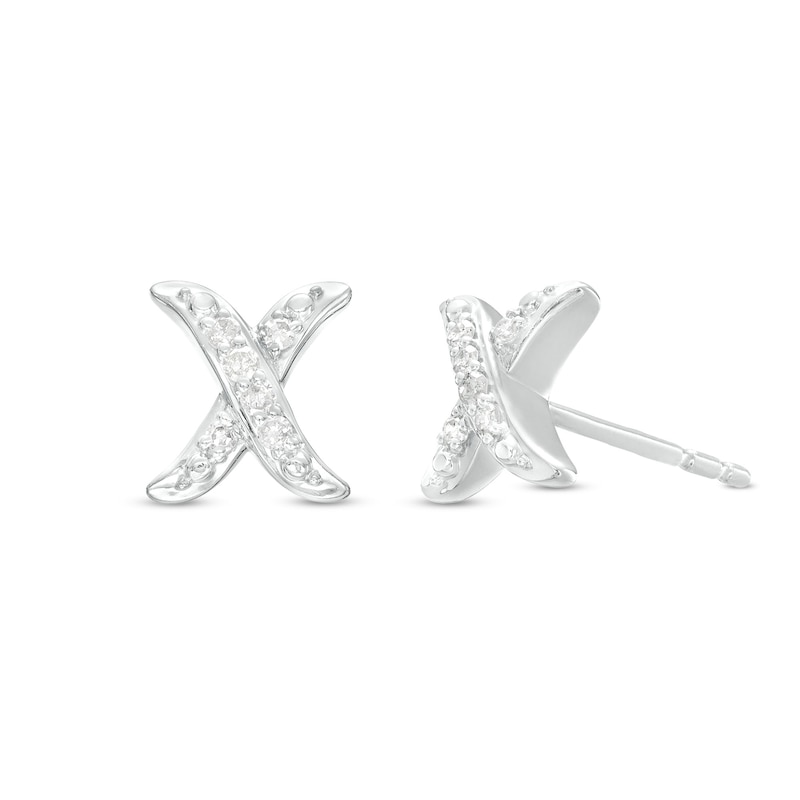 Main Image 1 of 0.05 CT. T.W. Diamond "X" Stud Earrings in Sterling Silver