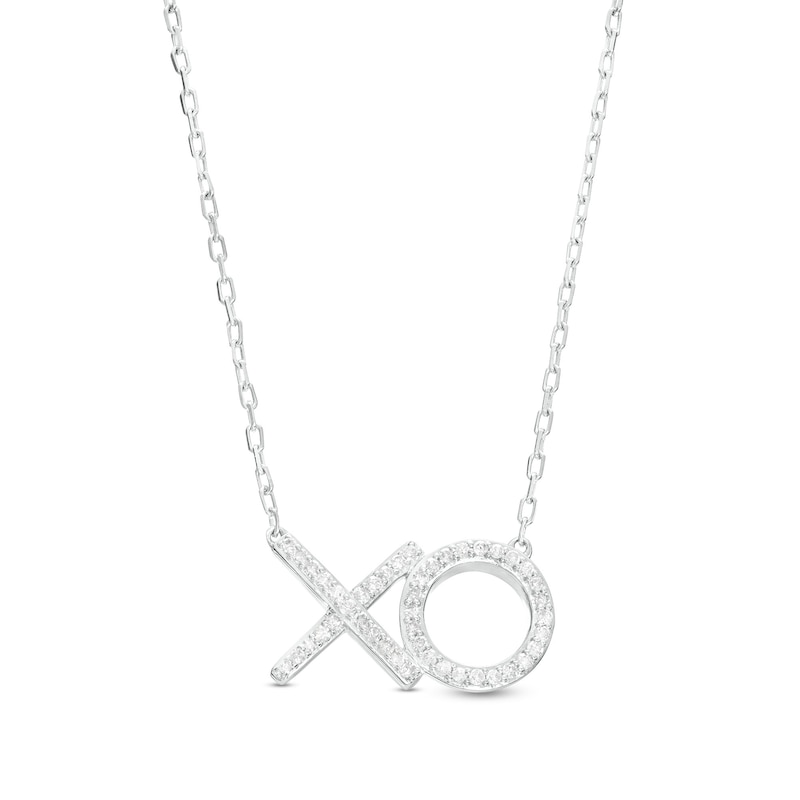 Main Image 1 of 0.12 CT. T.W. Diamond "XO" Necklace in Sterling Silver - 18.5"